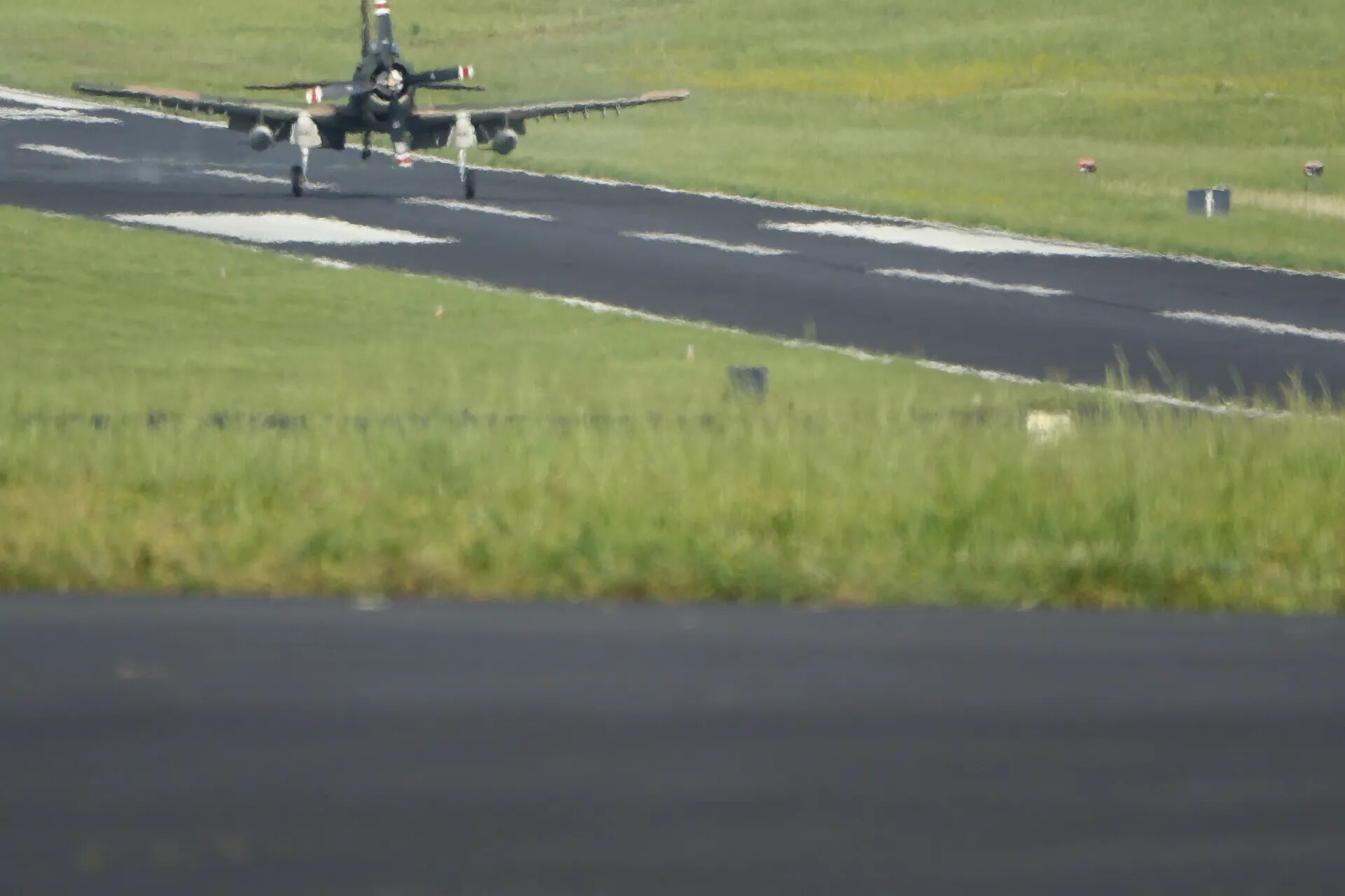 A-1 Skyraider Moments After Takeoff, Head-On Low-Angle View