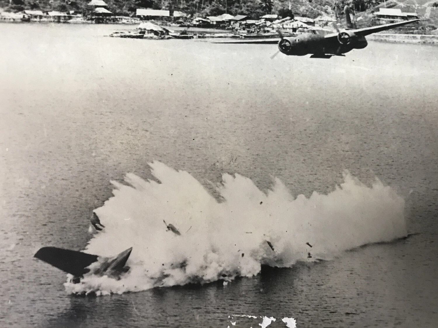 B-25 Mitchell Strafing Attack Over Coastal Water, New Guinea