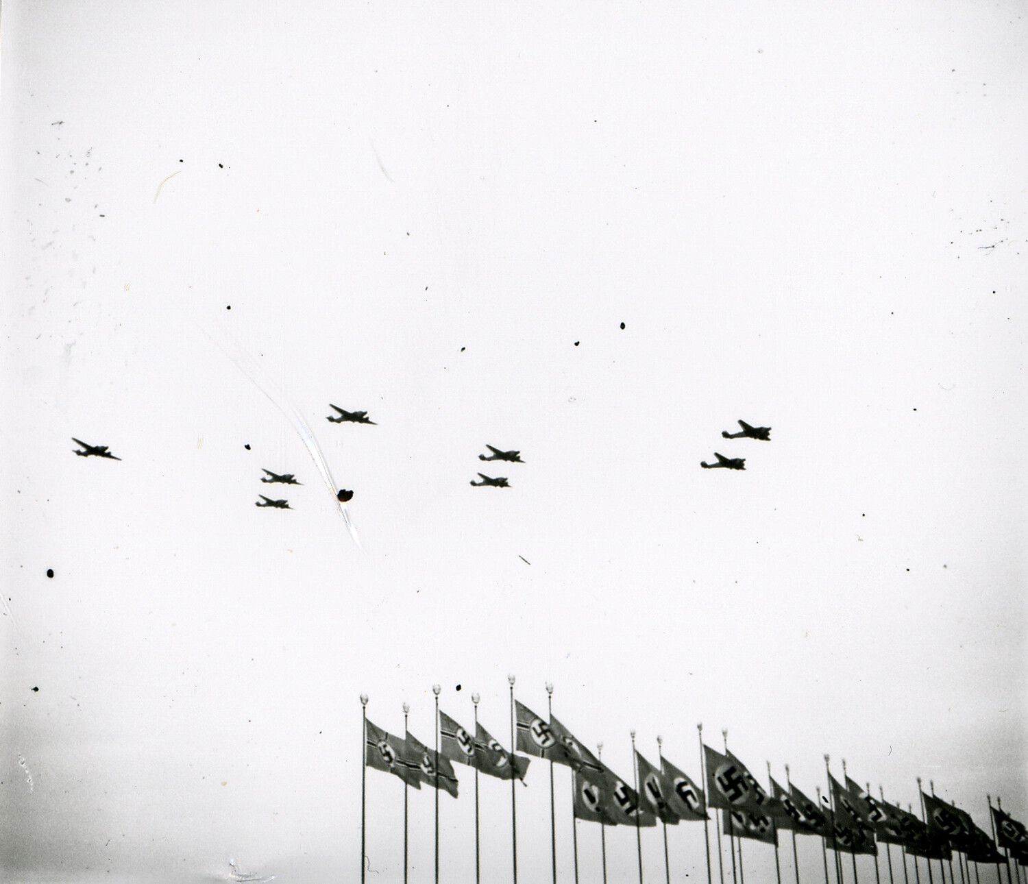 Luftwaffe Aircraft Formation over Nazi Party Flags, Nuremberg