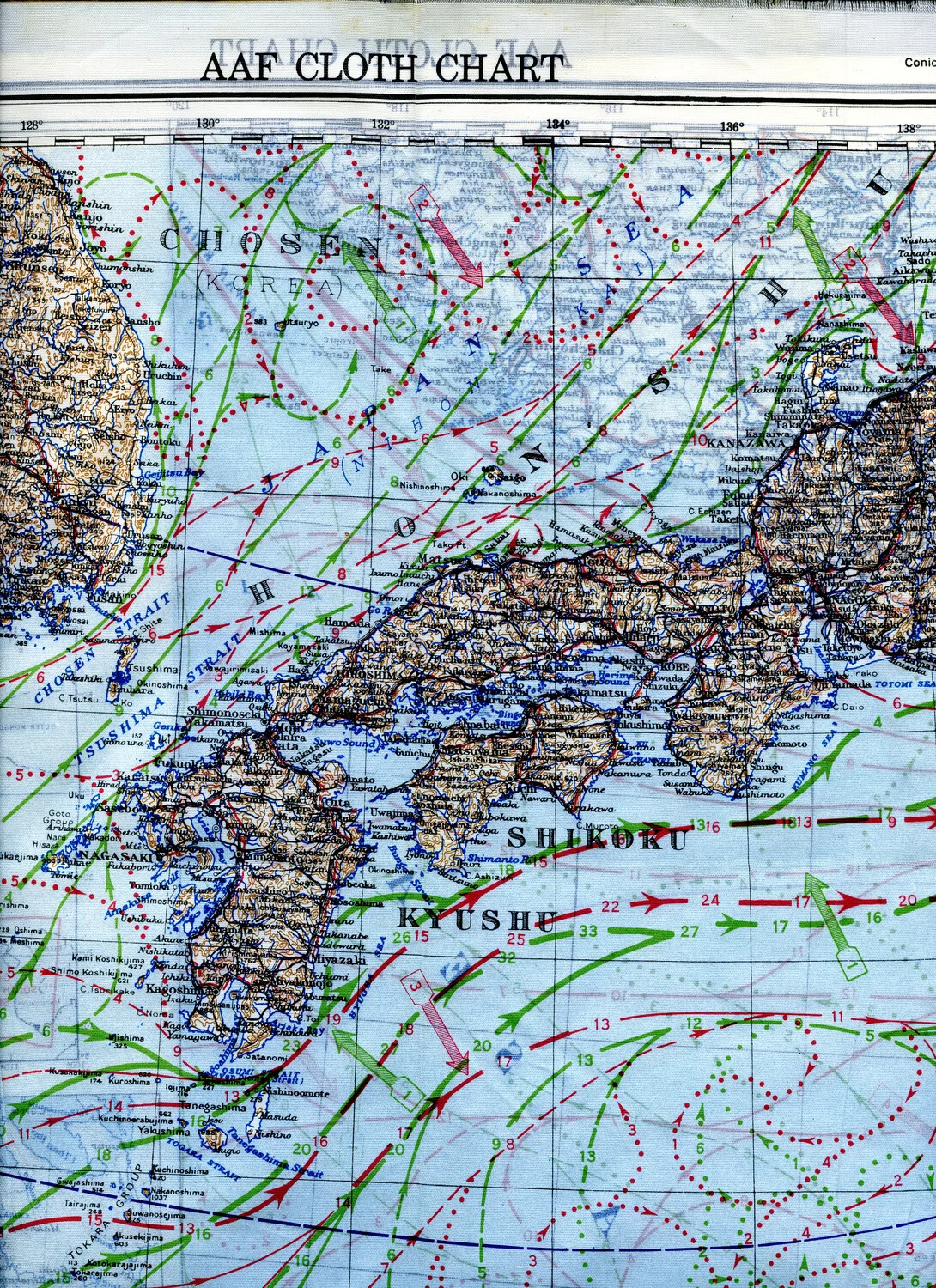 AAF Silk Escape Map - Southern Japan, Korea Strait, and Kyushu/Shikoku Sector
