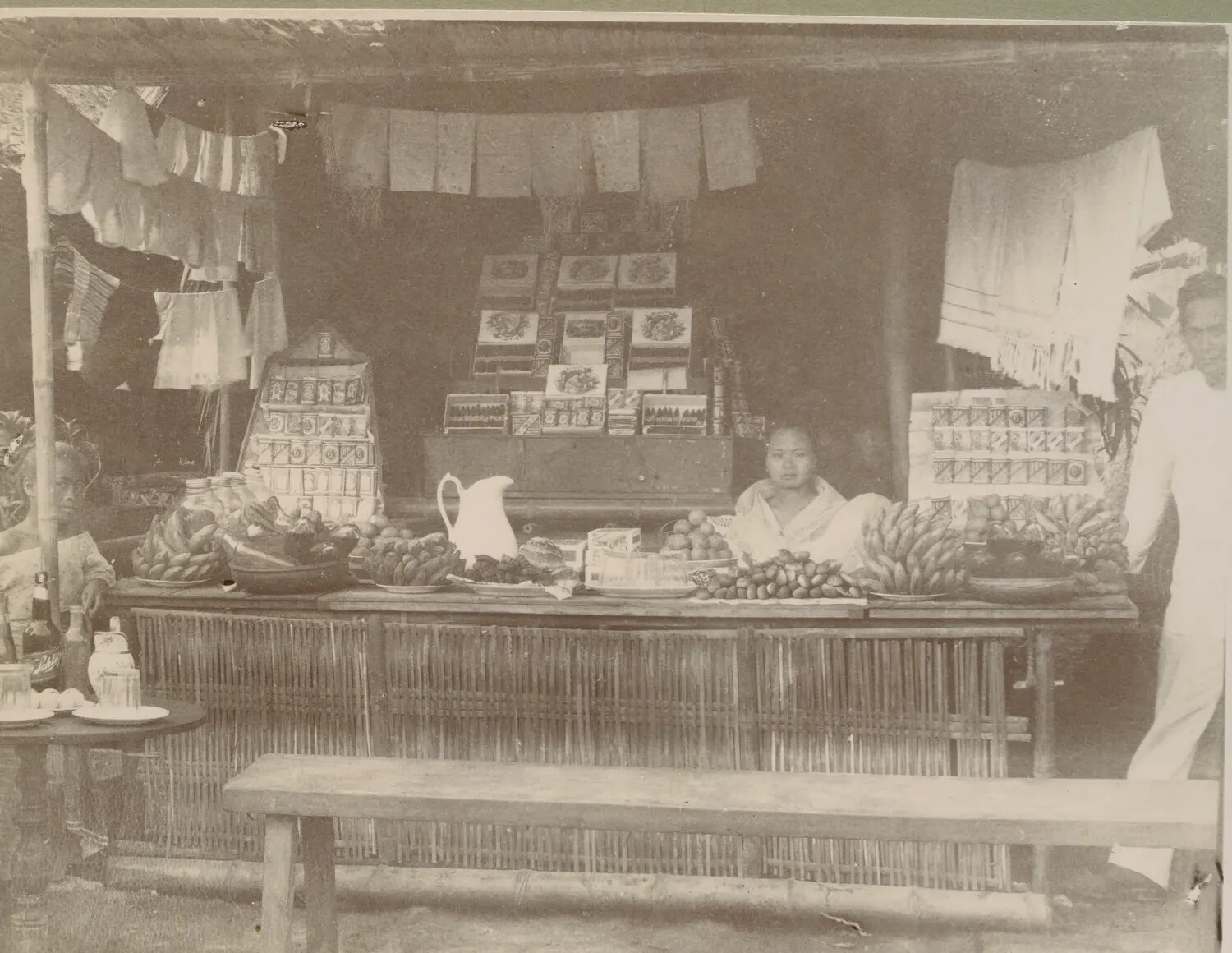 Filipino Market Stall with Vendor and Goods - Military Philippines 1890s Collection