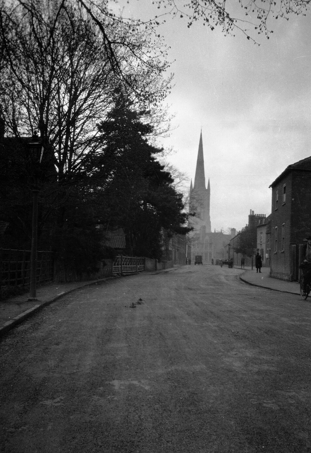 Town Street with Church Spire, World War I Era -- Possibly Northern France or England, c. 1917-1919