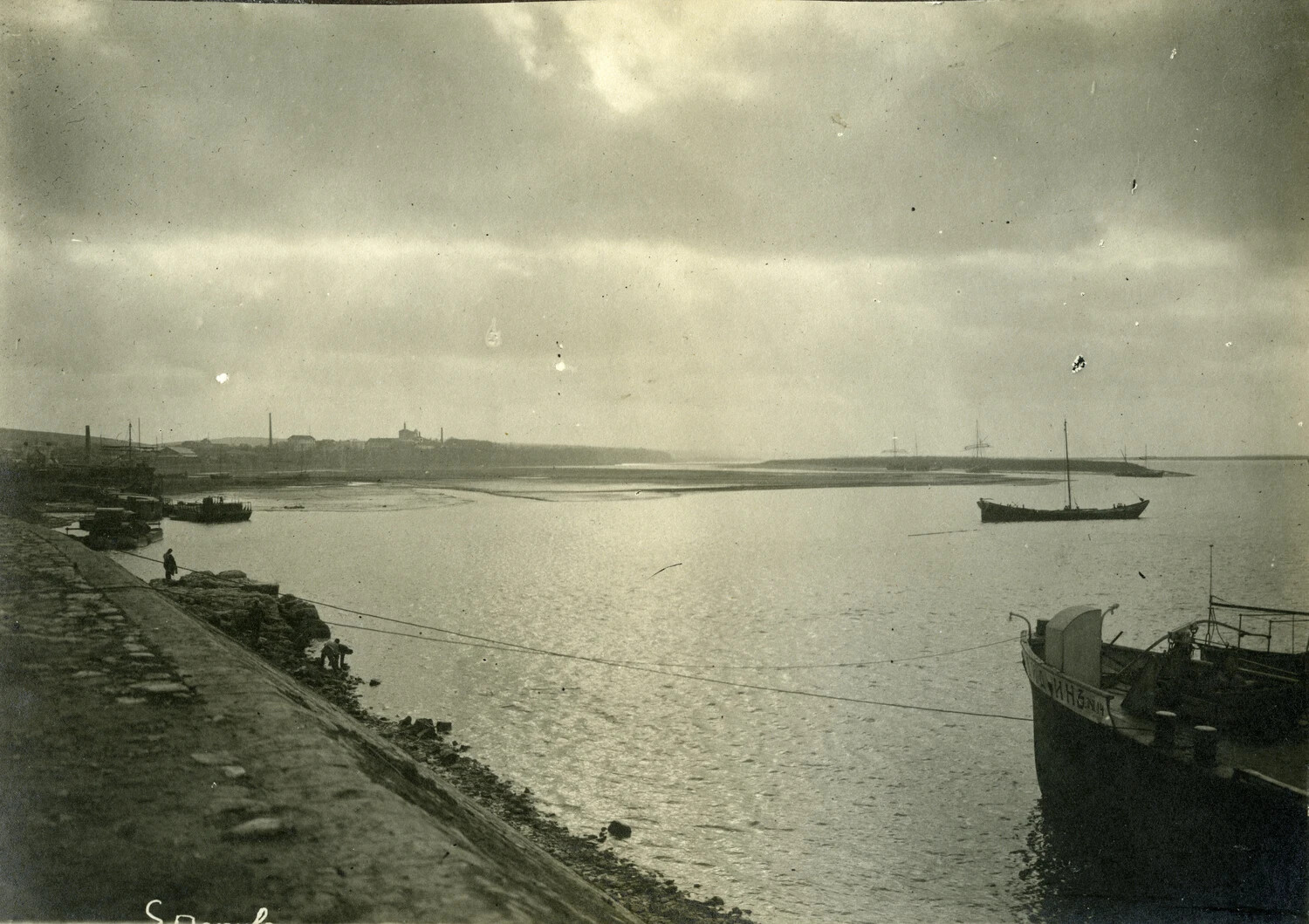 Harbor View with Moored Fishing Vessels, Possible Black Sea or Russian Port, WWI Era
