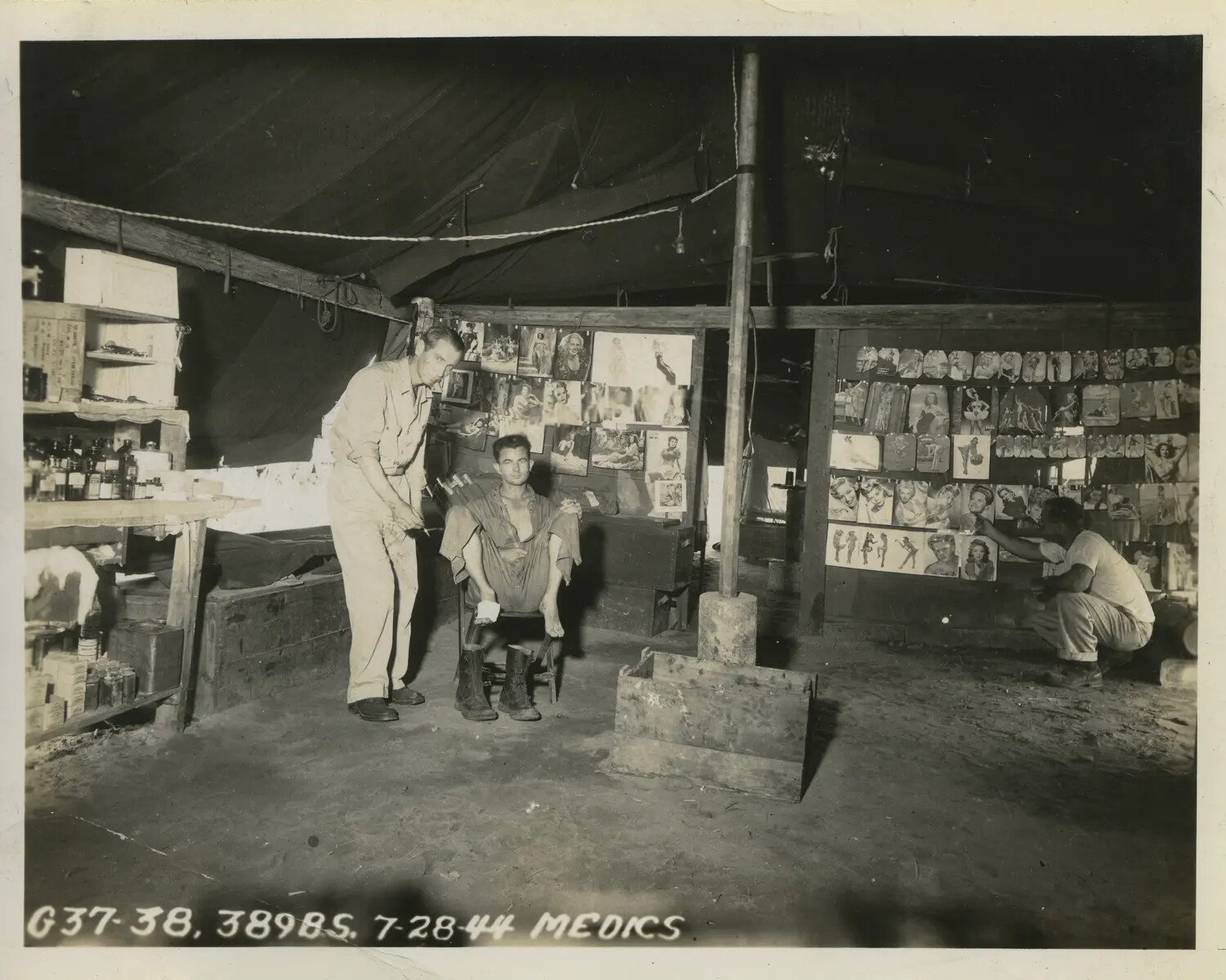 389th Bomb Squadron Medics Tent Interior with Pin-Up Wall, 312th Bomb Group, 28 July 1944