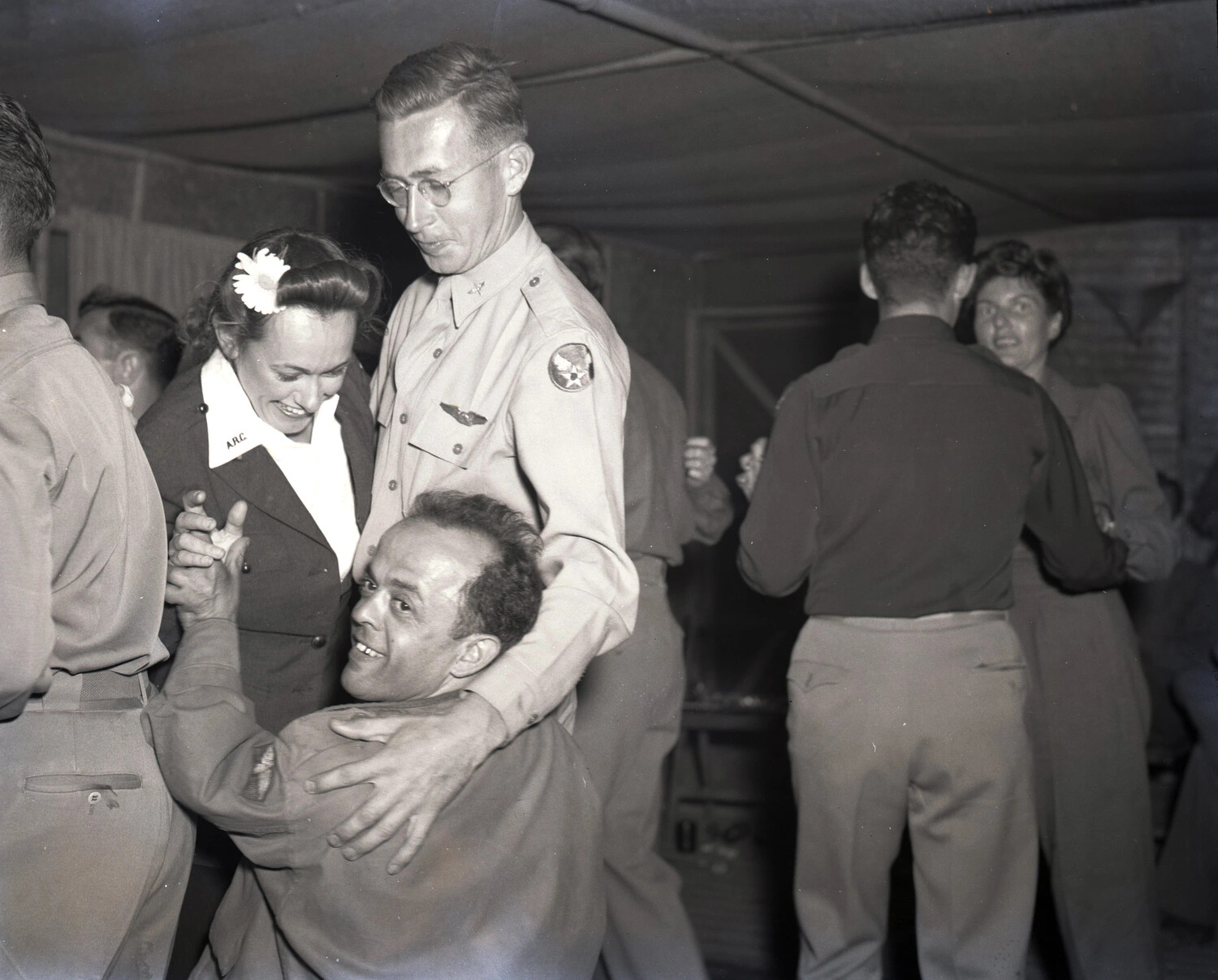U.S. Army Air Forces Officers and American Red Cross Hostess at Informal Tent Dance, CBI Theater, WWII