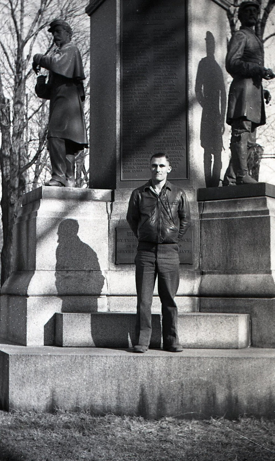 Serviceman in Leather Jacket at the Soldiers' and Sailors' Monument, Lawrence, Massachusetts