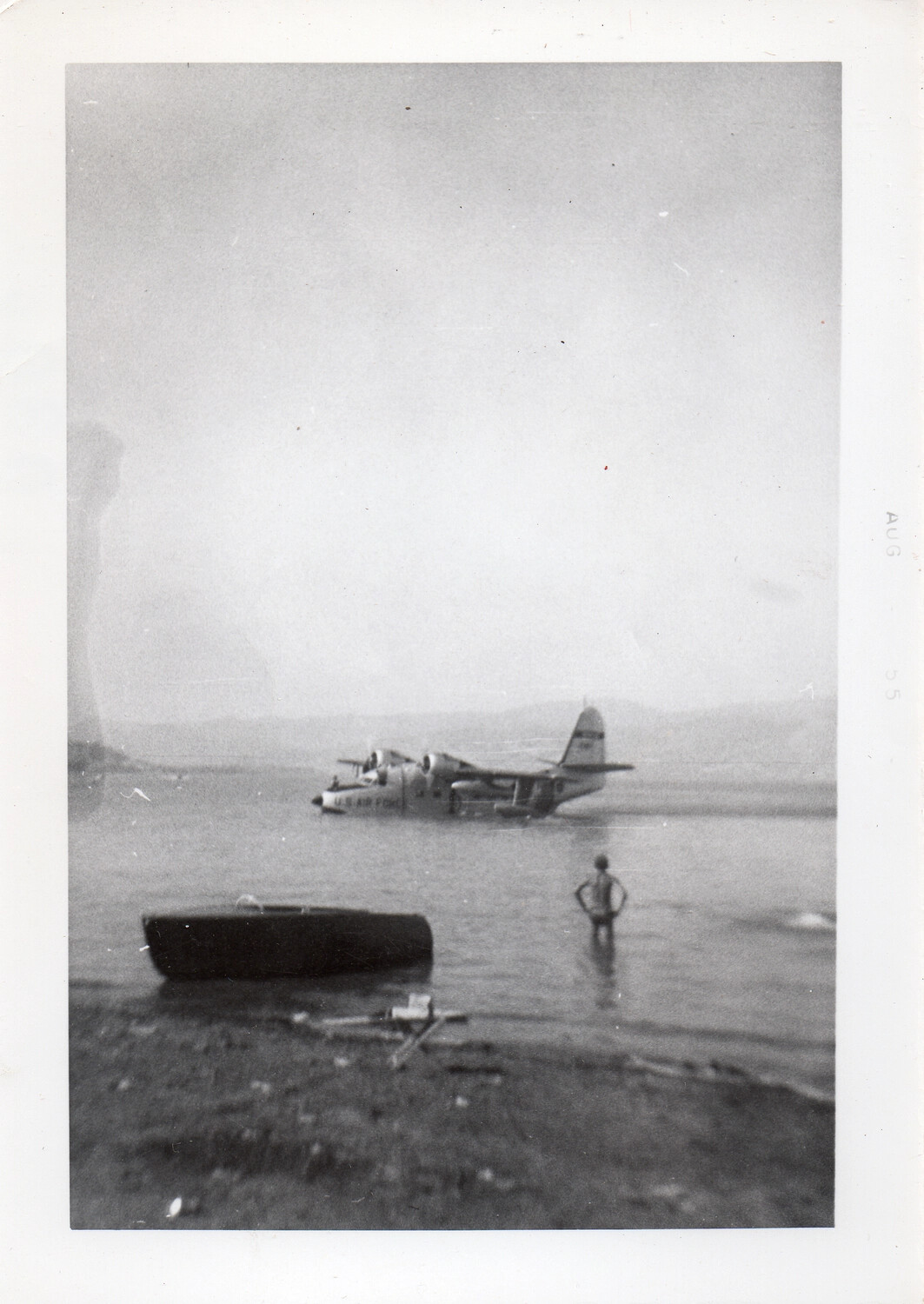 U.S. Air Force Amphibious Aircraft on Water, Snapshot Photograph Dated August 1955