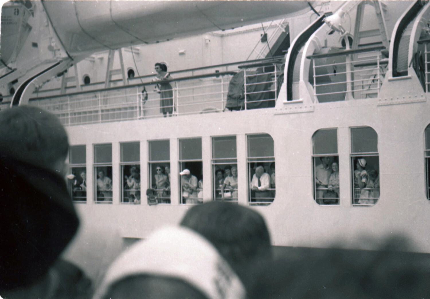 Passengers at Deck Windows, American President Lines Ocean Liner, Yokohama, 1953