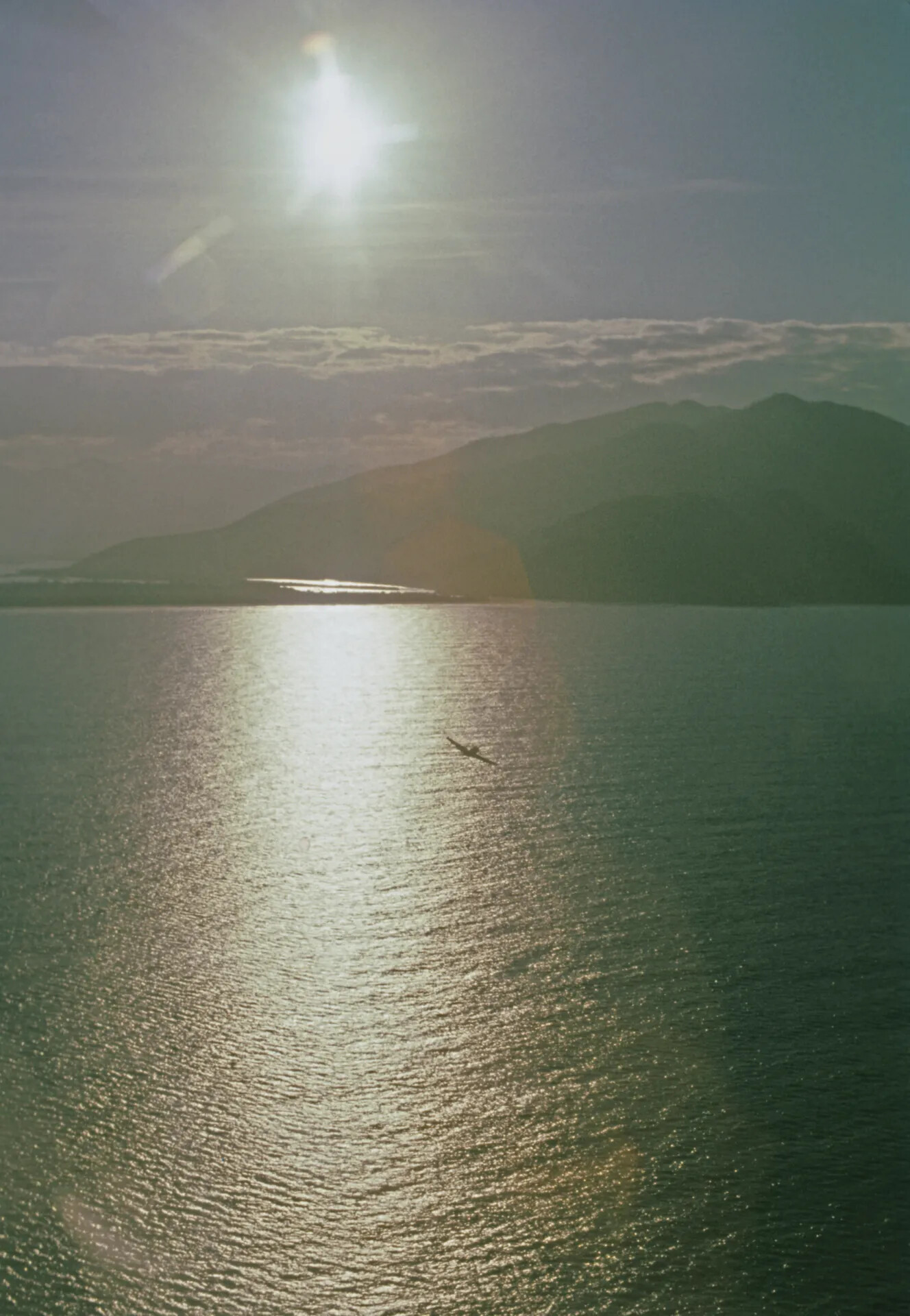 Coastal Seascape with Sun Glare and Distant Flying Silhouette, Vietnam Coast, circa 1969