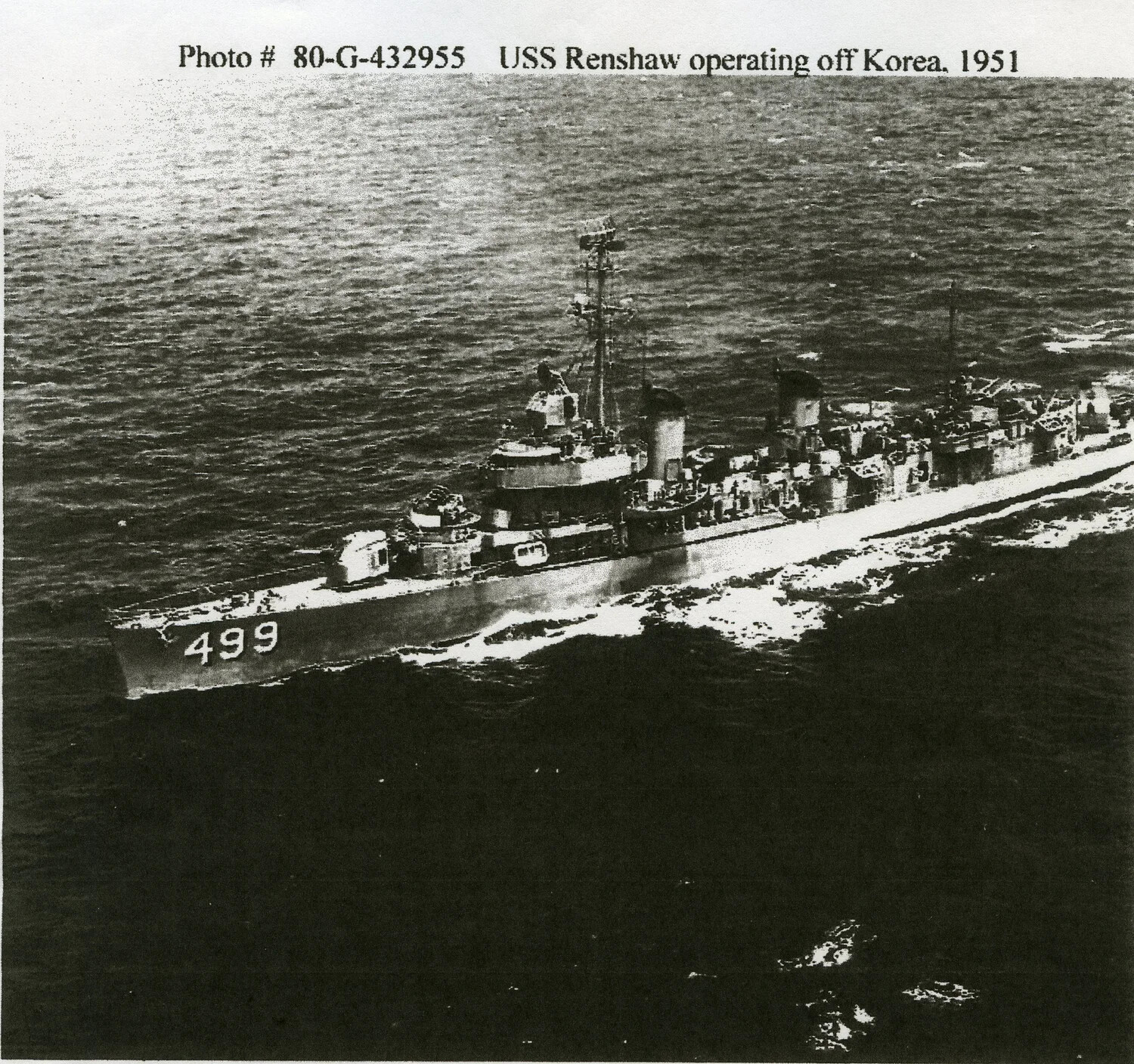 USS Renshaw (DD-499) Operating off Korea, 1951 — Official U.S. Navy Photograph