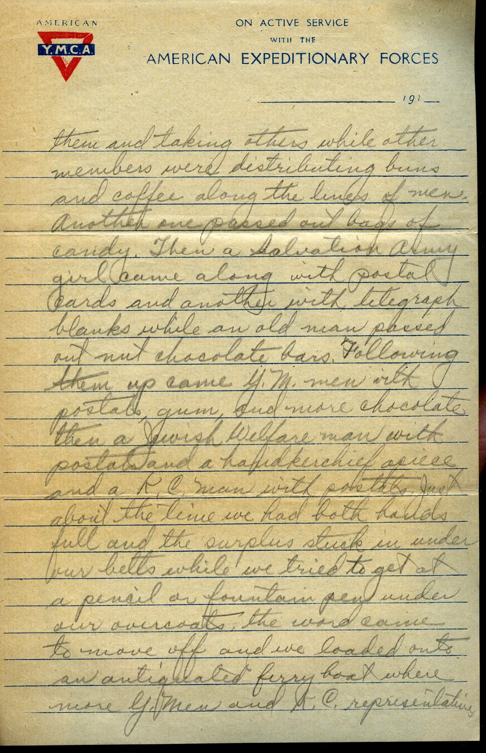 Letter Page 'D' from Pvt. Willis W. Wagener, Dated February 4, 1919, on YMCA/AEF Stationery