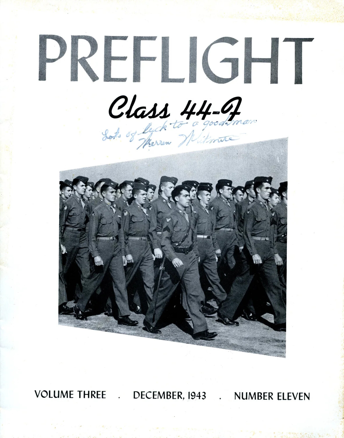 Preflight Cadet Training Booklet Cover, Class 44-F, Volume Three, Number Eleven, December 1943