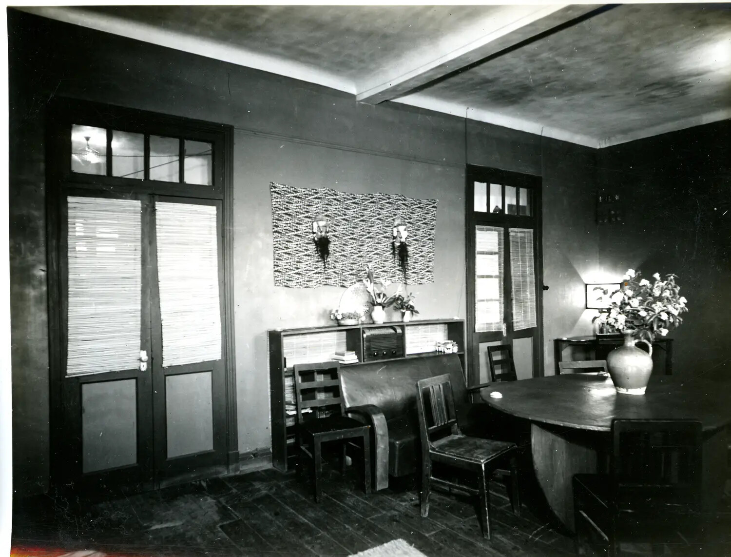 Furnished Interior Room with Woven Blinds and Dining Table, China-Burma-India Theater, WWII