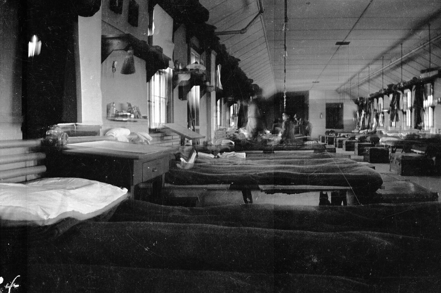 Barracks Interior with Rows of Cots, WWI France (Scott Field-England Negatives Collection)