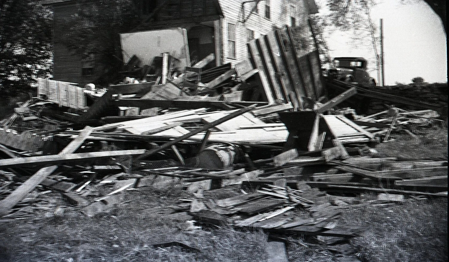 Collapsed Outbuilding Debris Beside Farmhouse, Nashua, New Hampshire, September 1938