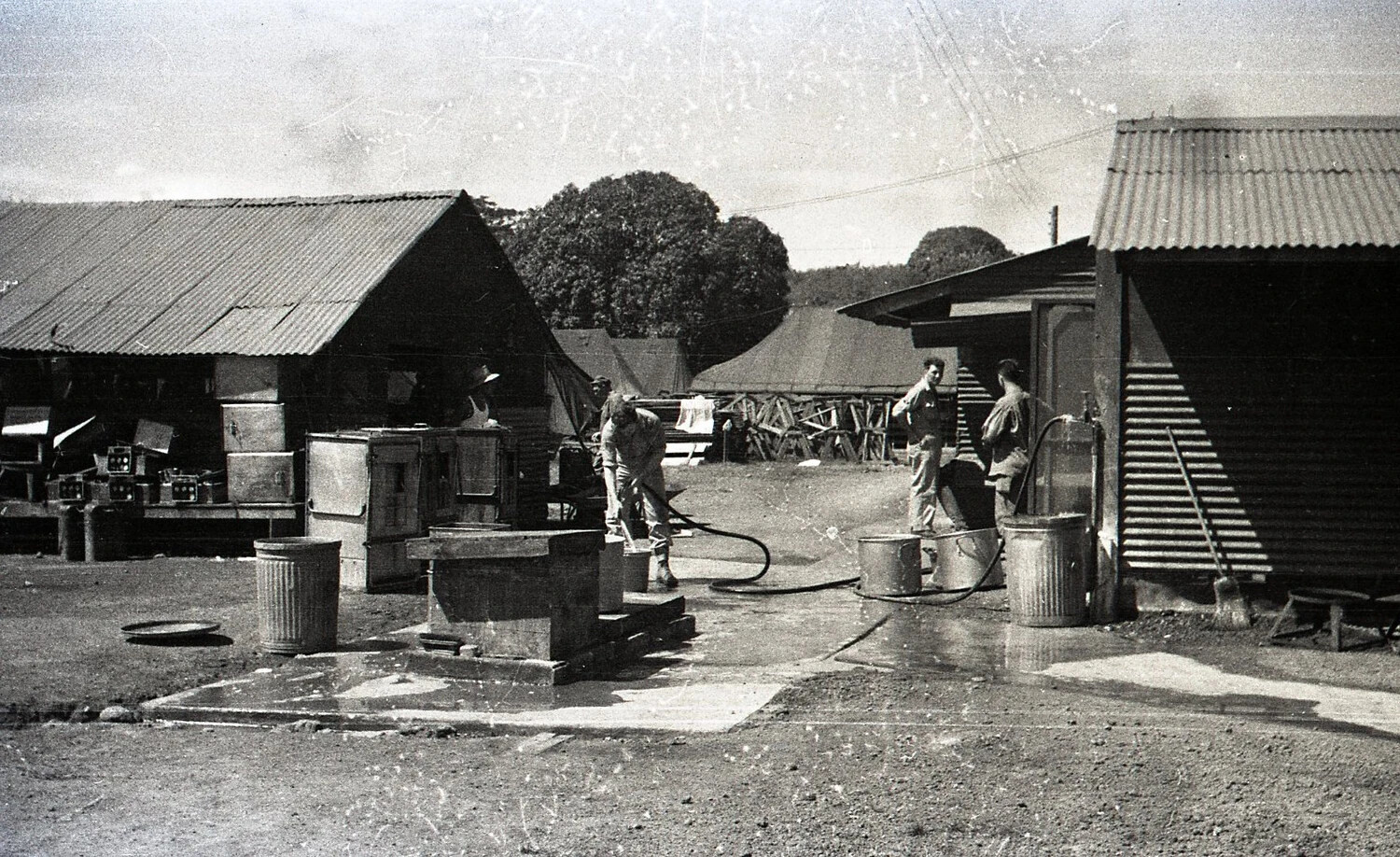 Soldiers Working at a Camp Utility Yard, U.S. Army Installation, Luzon, Philippines, WWII