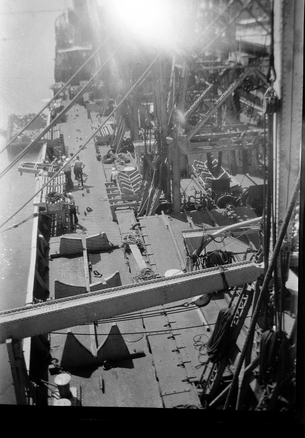 Overhead View of Ship's Deck Rigging and Crew, U.S. Navy China Station, 1930s