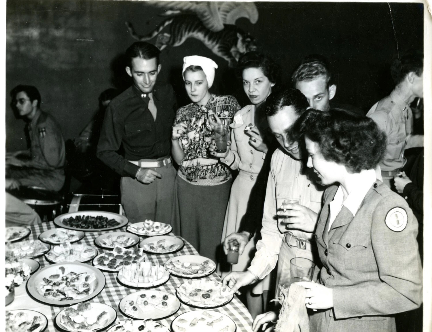 Buffet Reception Beneath Winged Tiger Mural, CBI Theater Officers' Club