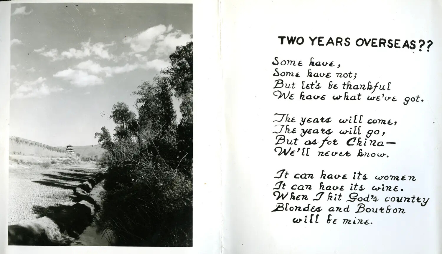 CBI Theater Scrapbook Page: Chinese Landscape Photo and 'Two Years Overseas??' Poem