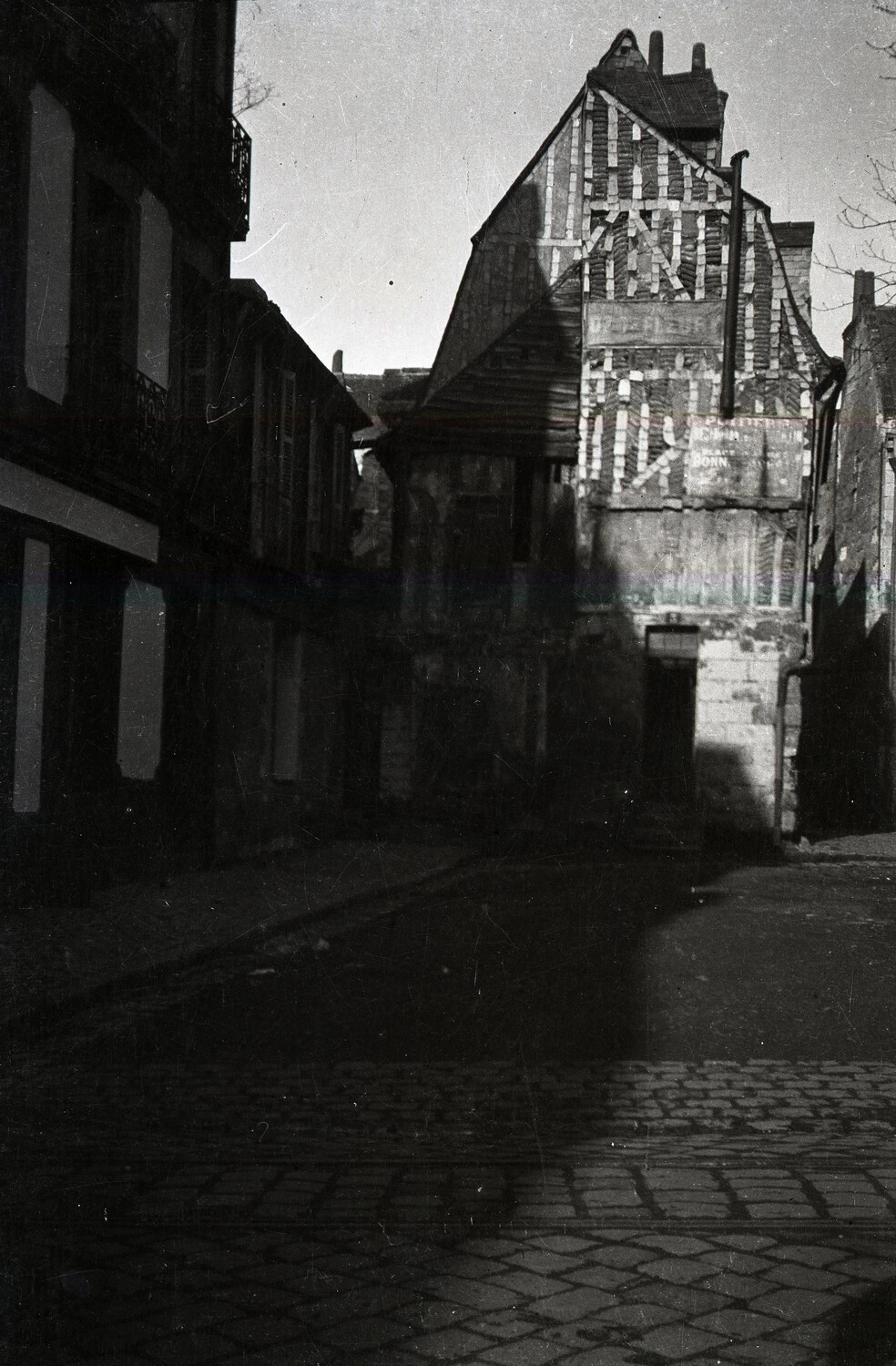 Half-Timbered Street Scene in a French Provincial Town, WWI Era