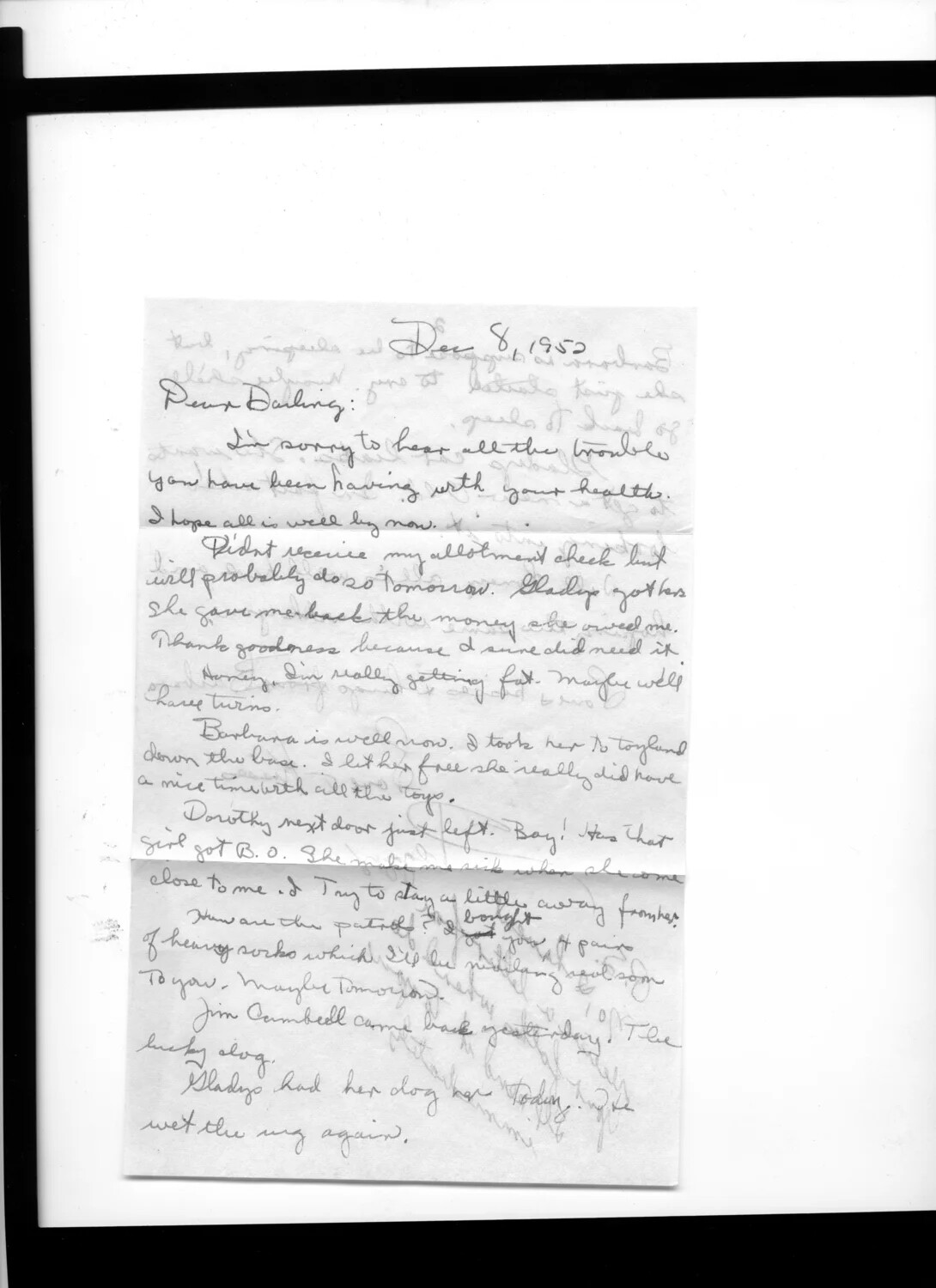 Handwritten Letter, 'Dear Darling,' Dated December 8, 1952 - Bancroft Korean War Correspondence