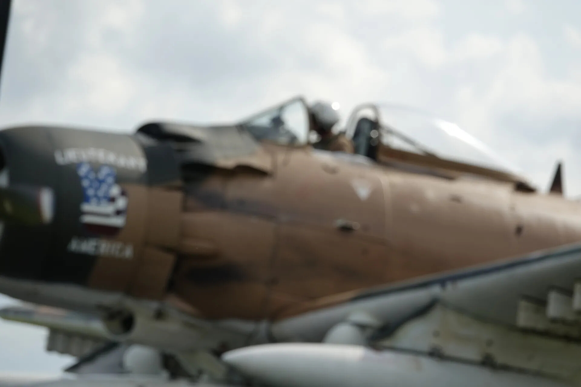 Douglas A-1 Skyraider in Flight, Close-Up of Nose Art "Lieutenant America" and Cockpit