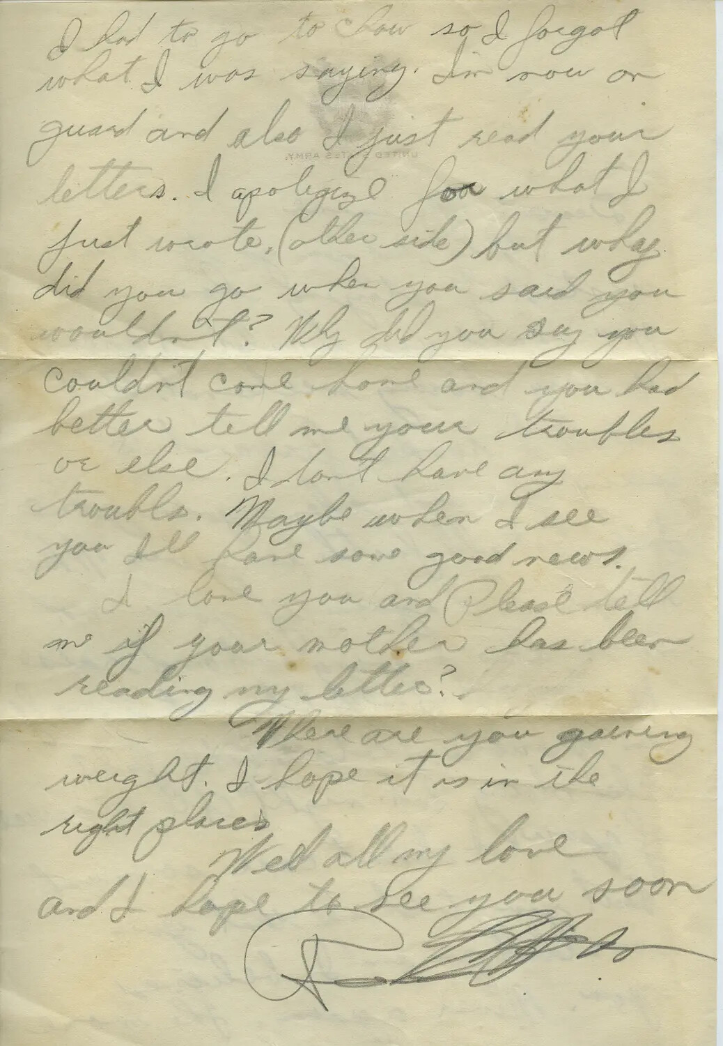 Handwritten WWII-Era Personal Letter on U.S. Army Stationery, Moon/Sammiet Collection