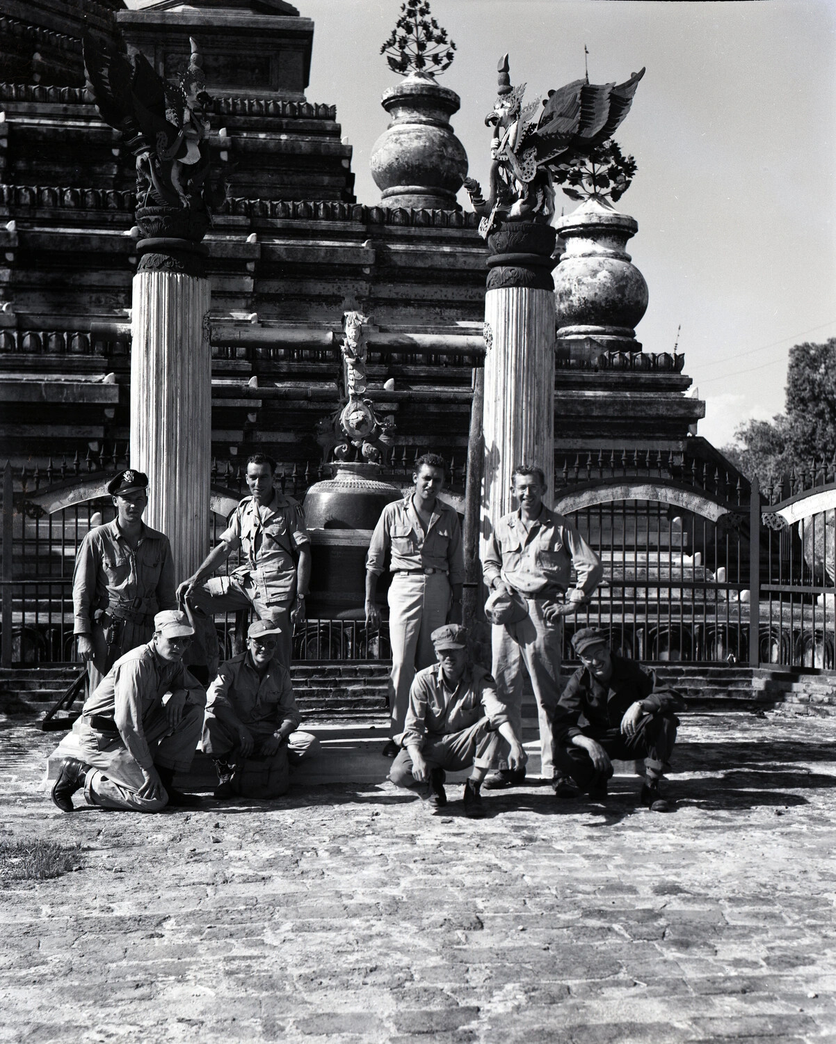 US Servicemen at a Burmese Buddhist Pagoda, China-Burma-India Theater, WWII