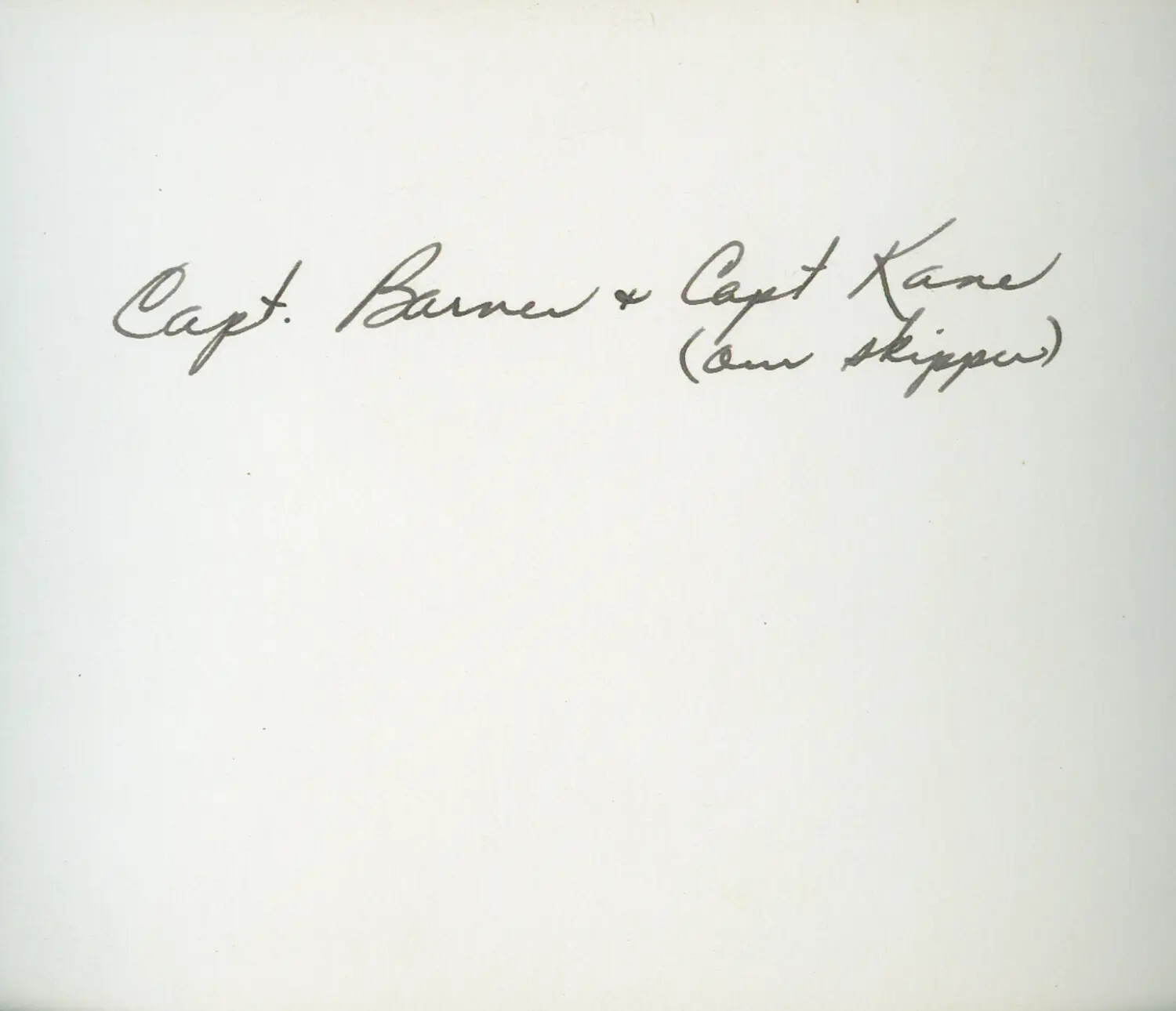 Album Caption Page: 'Capt. Barnes & Capt Kane (our skipper)' — USS Petrof Bay (CVE-80) Collection