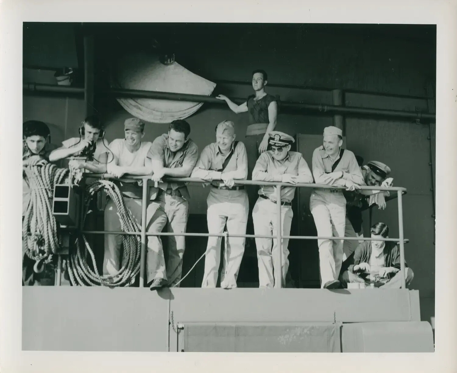 Crew of USS Petrof Bay (CVE-80) Gathered at the Rail, WWII Pacific Theater