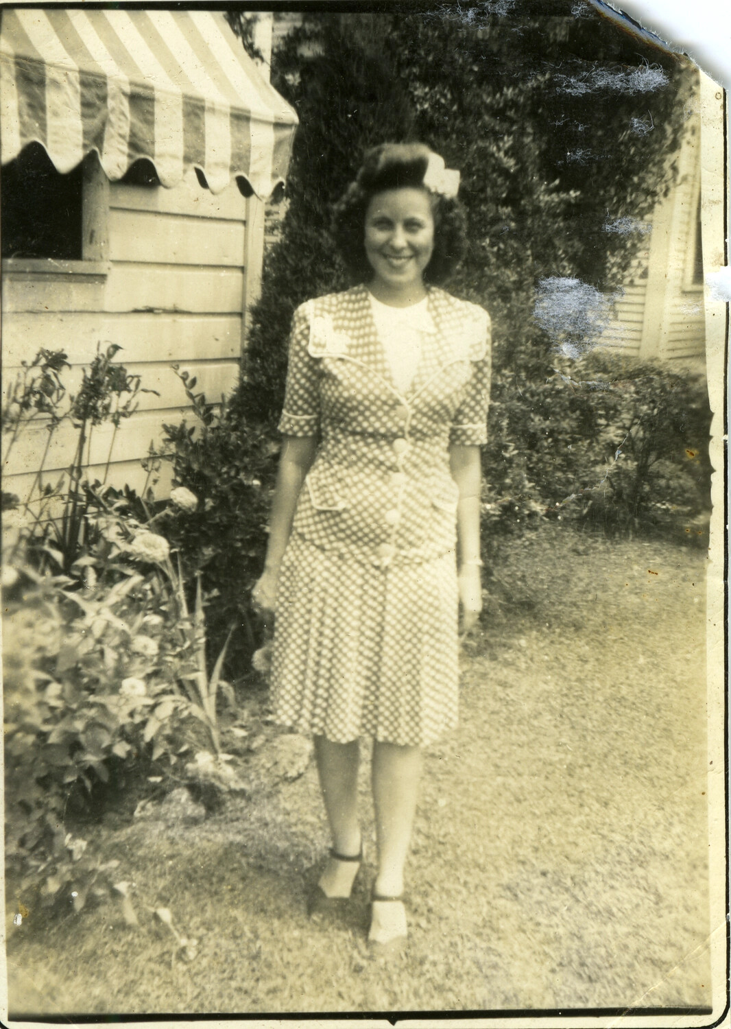 Portrait of a Young Woman in Garden, American Home Front, World War II Era