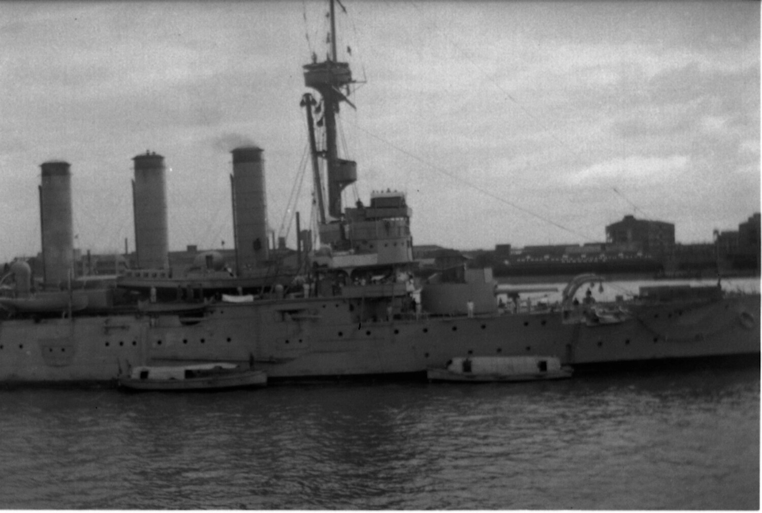 Three-Funnel Cruiser at Anchor, Chinese Harbor