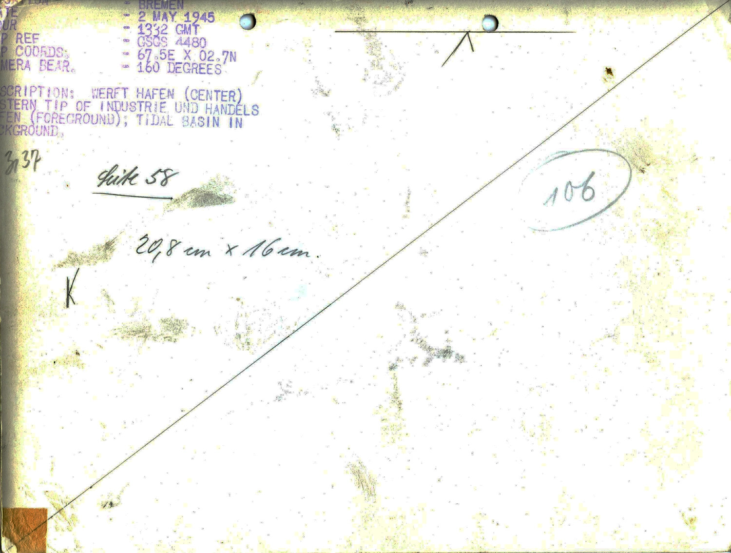 Verso of Aerial Reconnaissance Photograph, Bremen, 2 May 1945