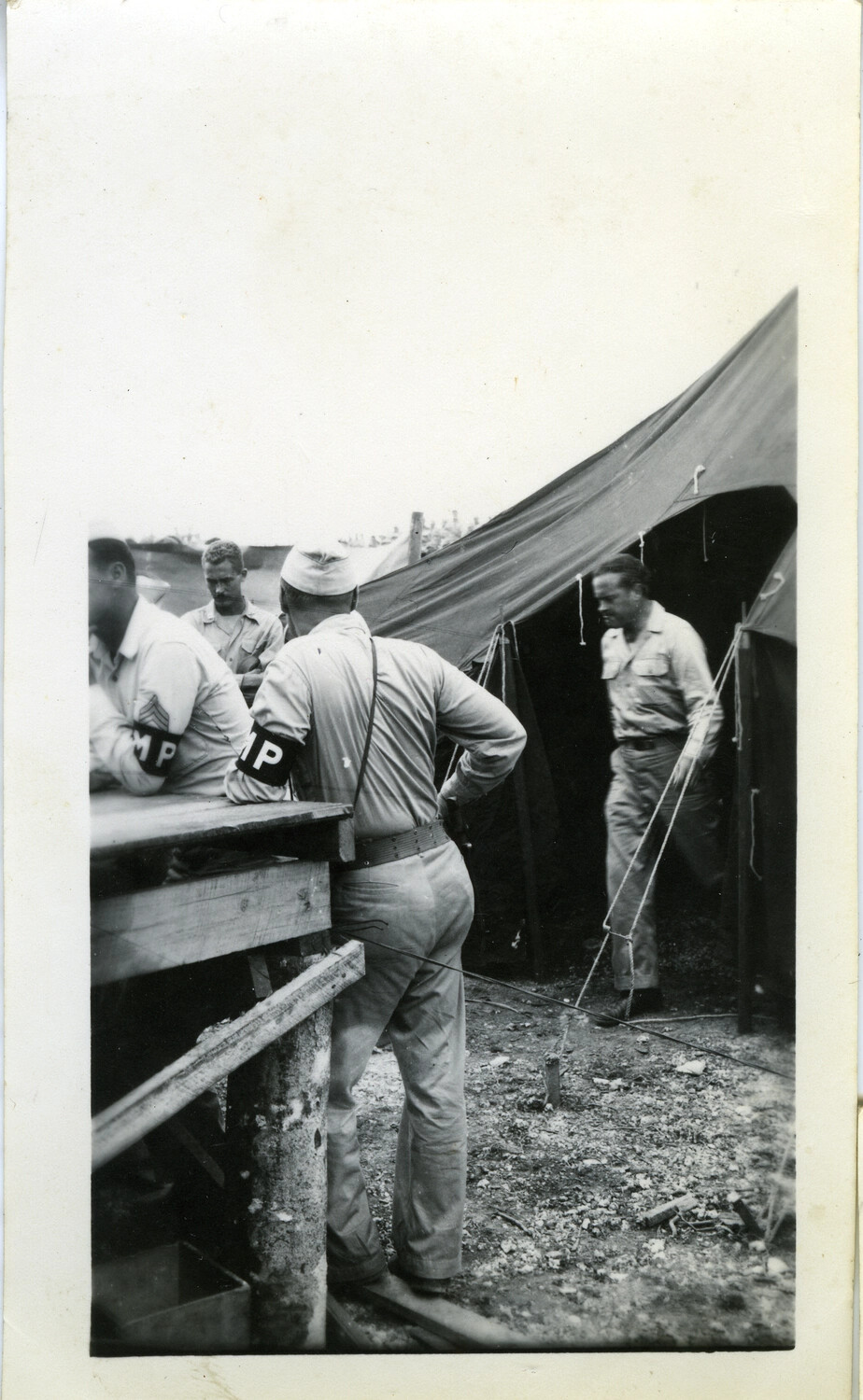 Military Police at Tent Camp Desk, Okinawa, WWII Japanese Surrender Period