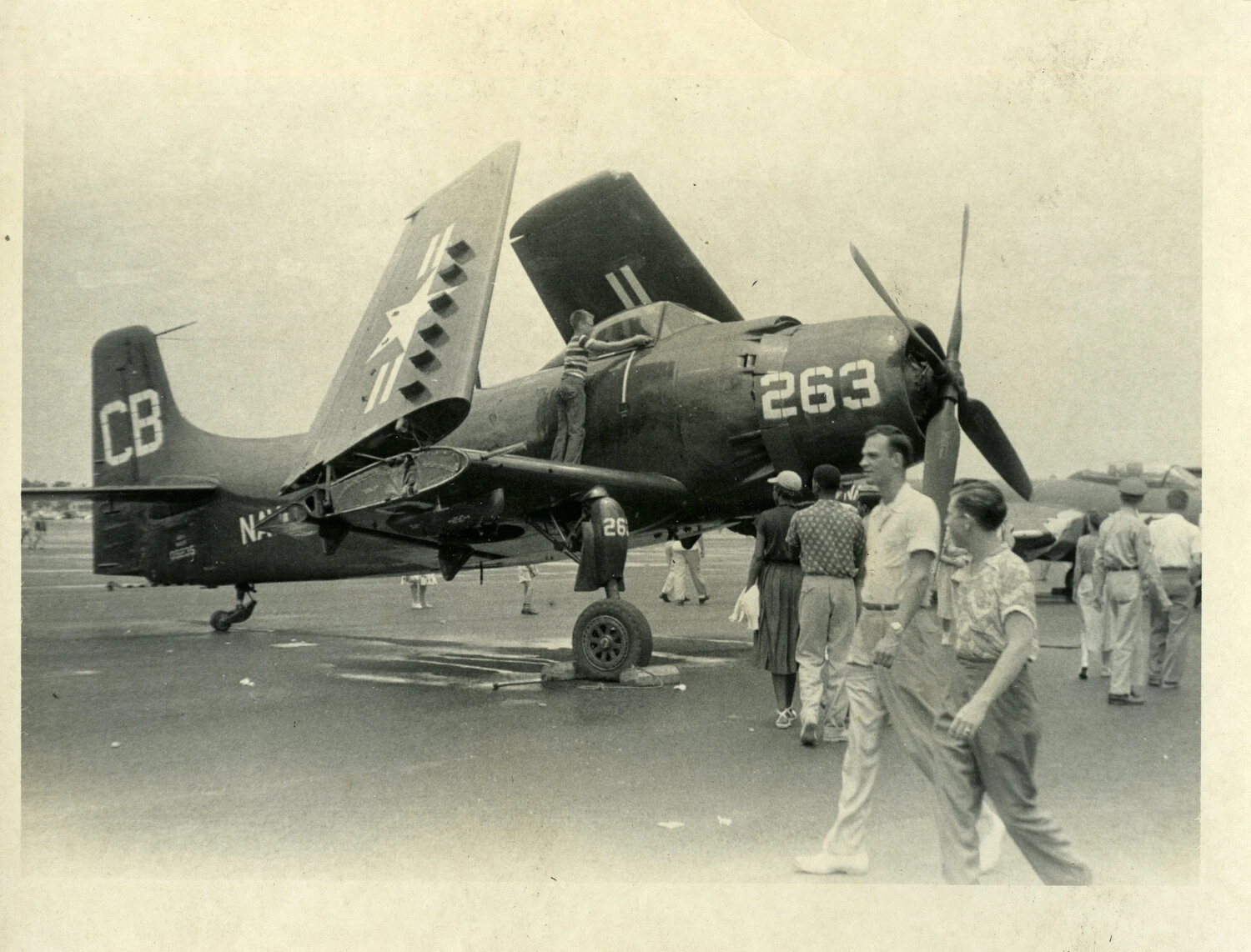 U.S. Navy Douglas AD Skyraider on Static Display with Visiting Civilians, Hickam-Area Airfield