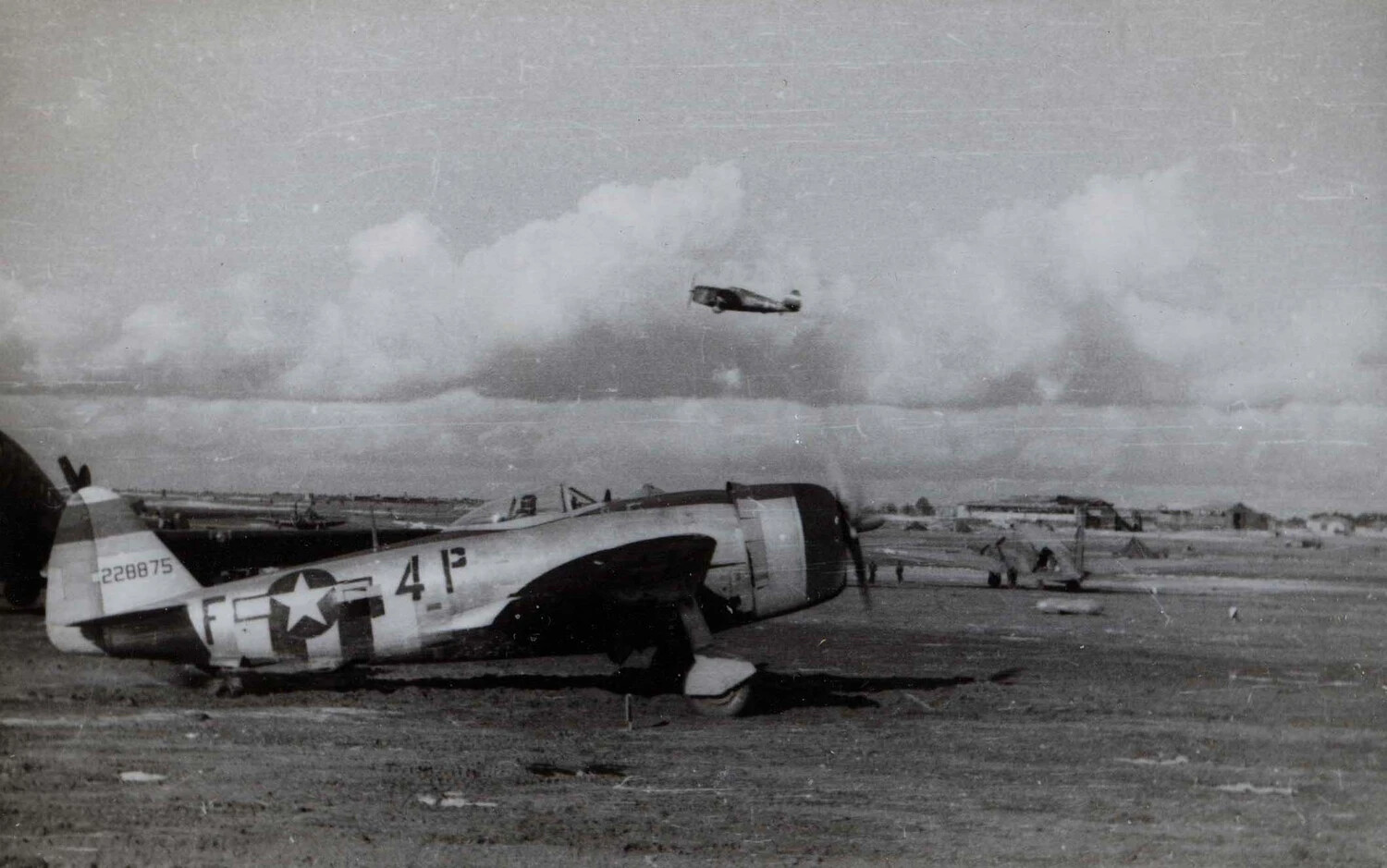 P-47 Thunderbolt Fighter on Forward Airfield, WWII European or Pacific Theater