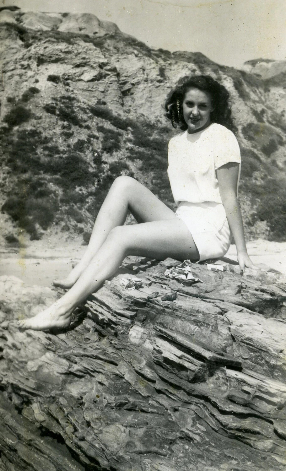 Personal Snapshot of a Young Woman at the Beach, from a Marine's WWII Photo Album