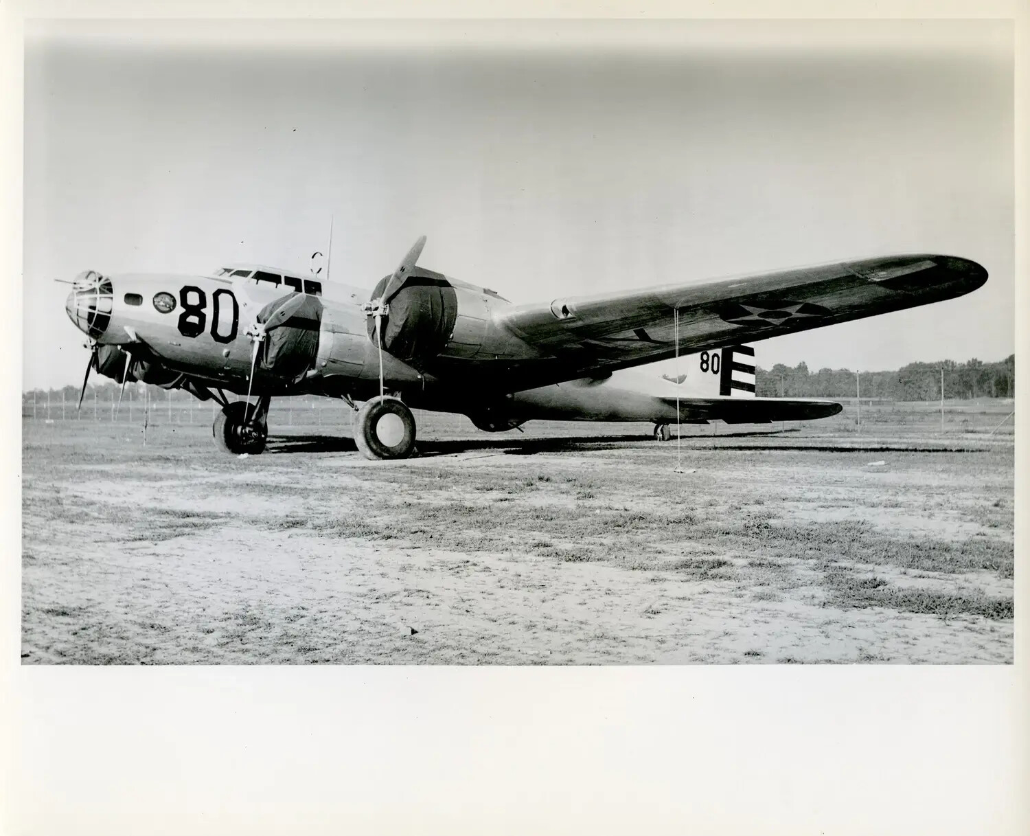 Early Boeing B-17 Flying Fortress '80' on Grass Airfield, Pre-War U.S. Army Air Corps