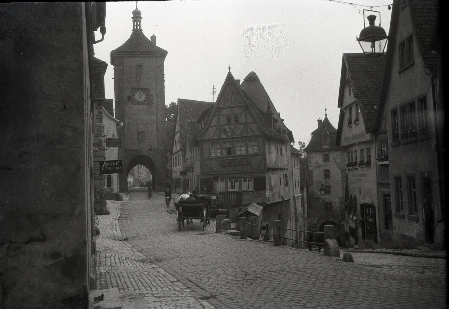 Medieval Street View with Gate Tower and Half-Timbered House, Rothenburg ob der Tauber, Germany