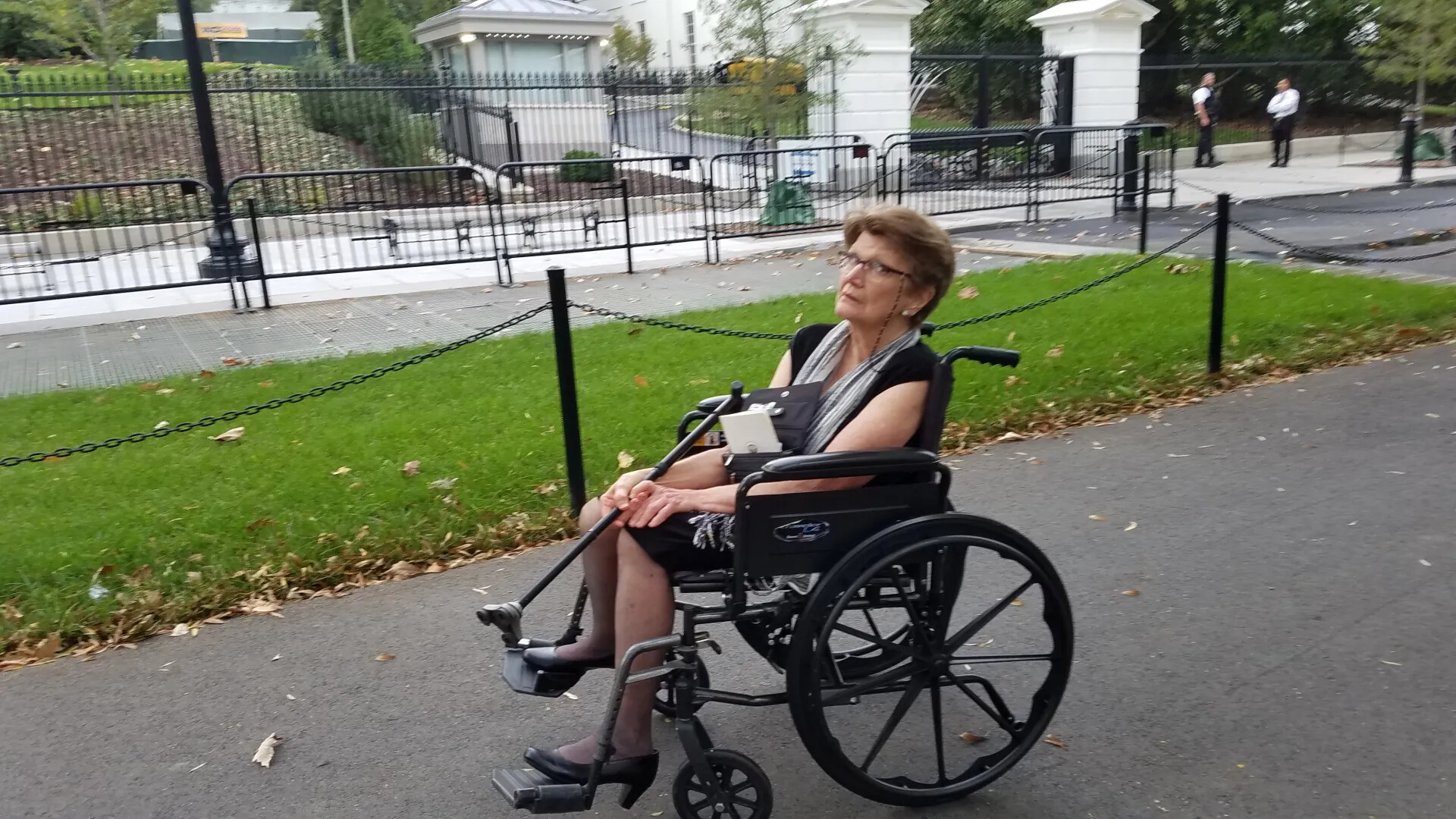 Woman in Wheelchair on White House Grounds Pathway, Likely Medal of Honor Ceremony Guest, October 2017