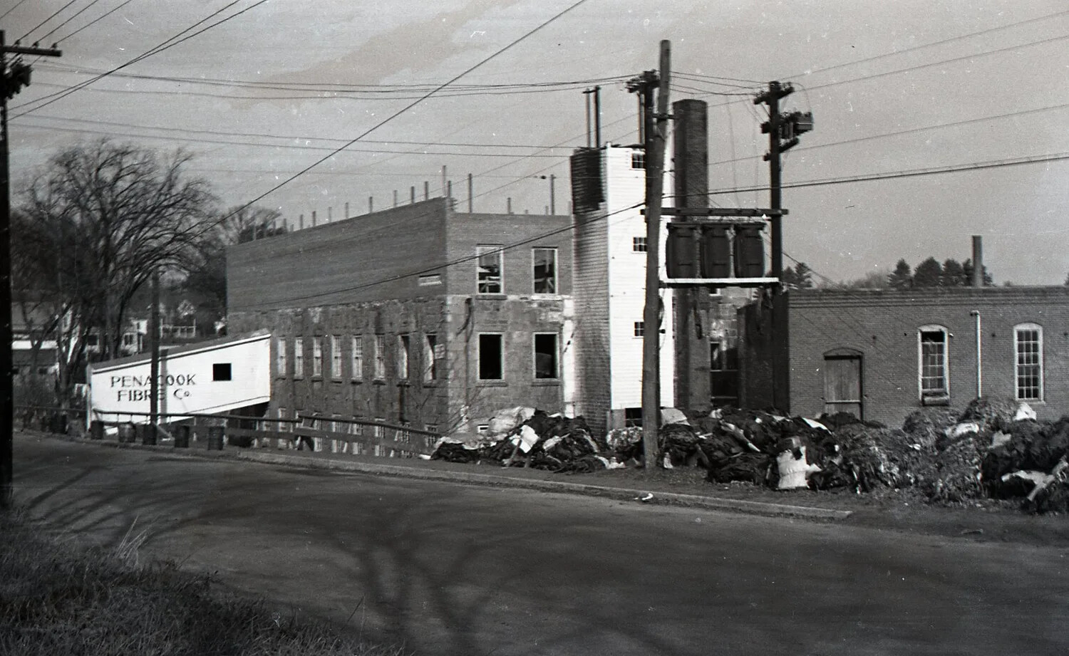 Penacook Fibre Company Mill Complex with Company Sign, Penacook, New Hampshire