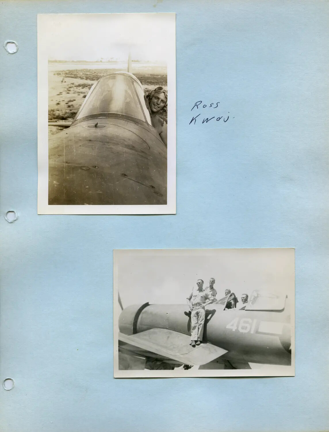 Album Page: U.S. Naval Aviator Portrait and Group Photo at Kwajalein Atoll, WWII Pacific Theater