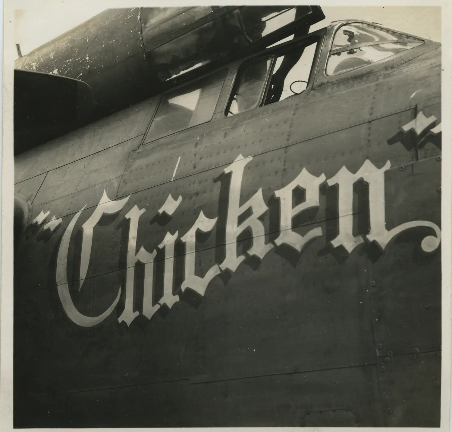 "Chicken" Nose Art Lettering on 312th Bomb Group Aircraft Fuselage