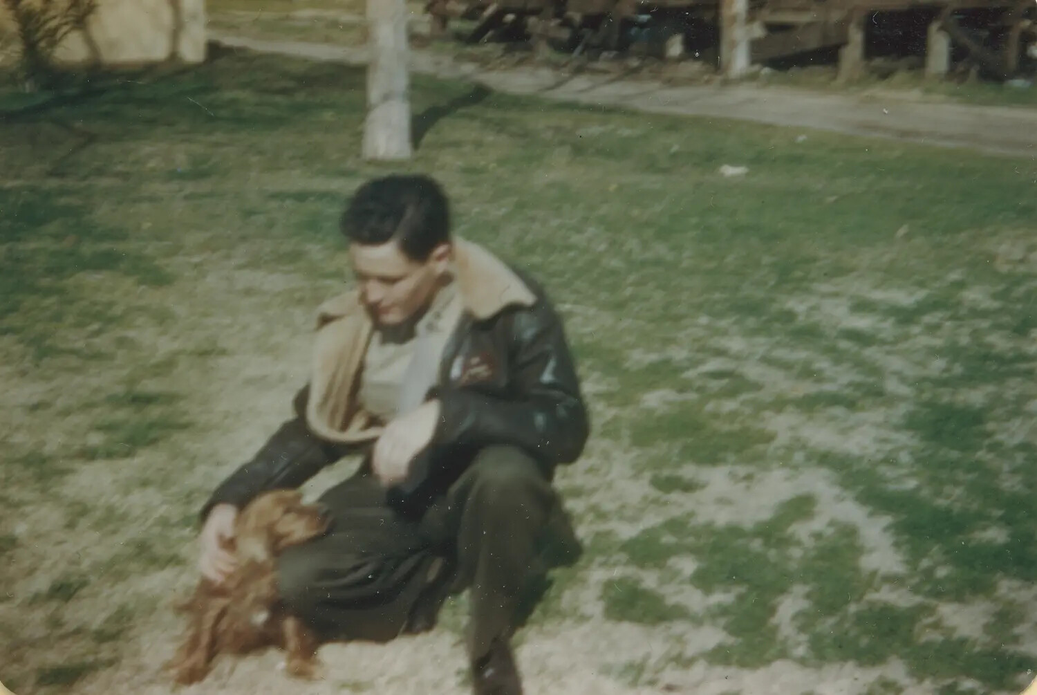 Edward P. McAleer with Pet Dog in Backyard, Personal Photo Album Snapshot