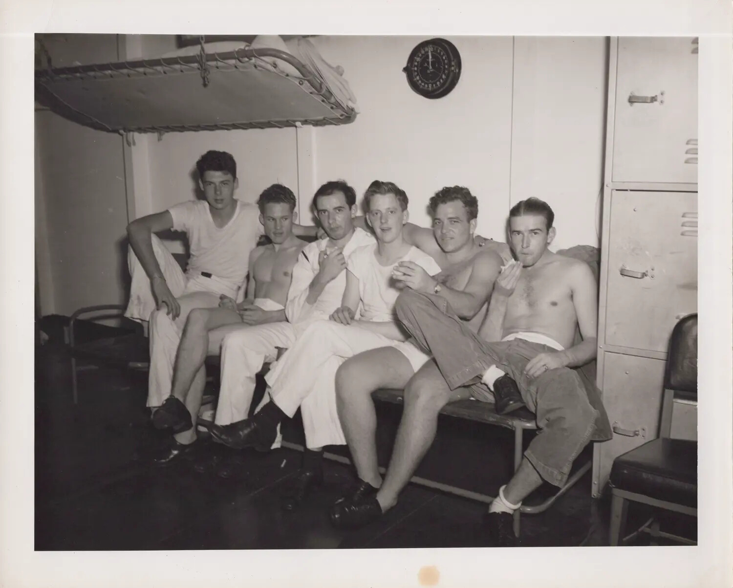 Sailors Relaxing in Berthing Compartment Aboard U.S. Navy Escort Carrier, WWII