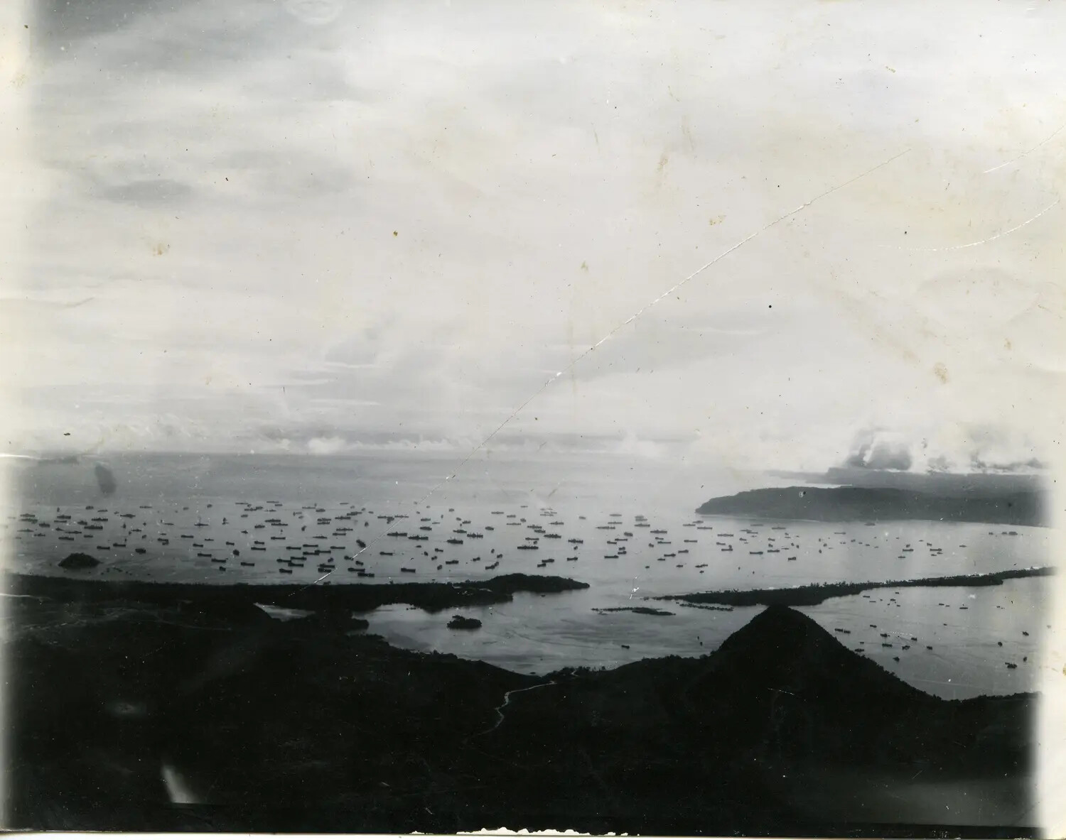 Aerial View of Allied Fleet Anchorage, Pacific Theater