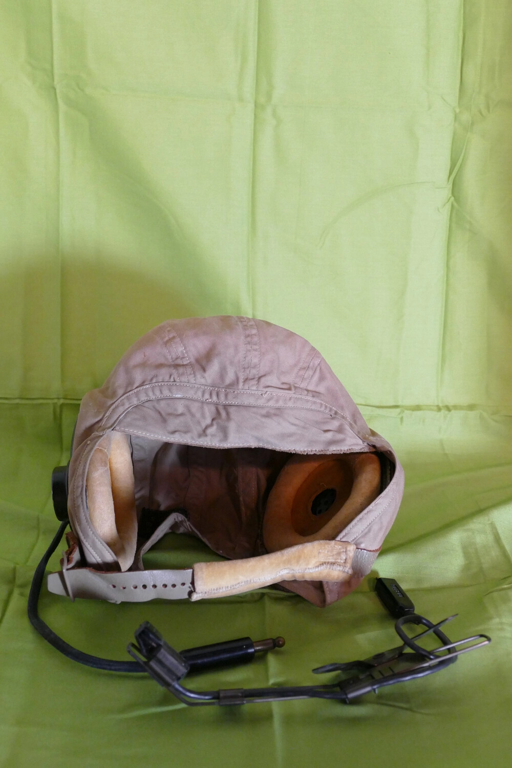 US Navy Cloth Flying Helmet with Integrated Headphones, Lt. Bancroft Personal Effects, Korean War Era