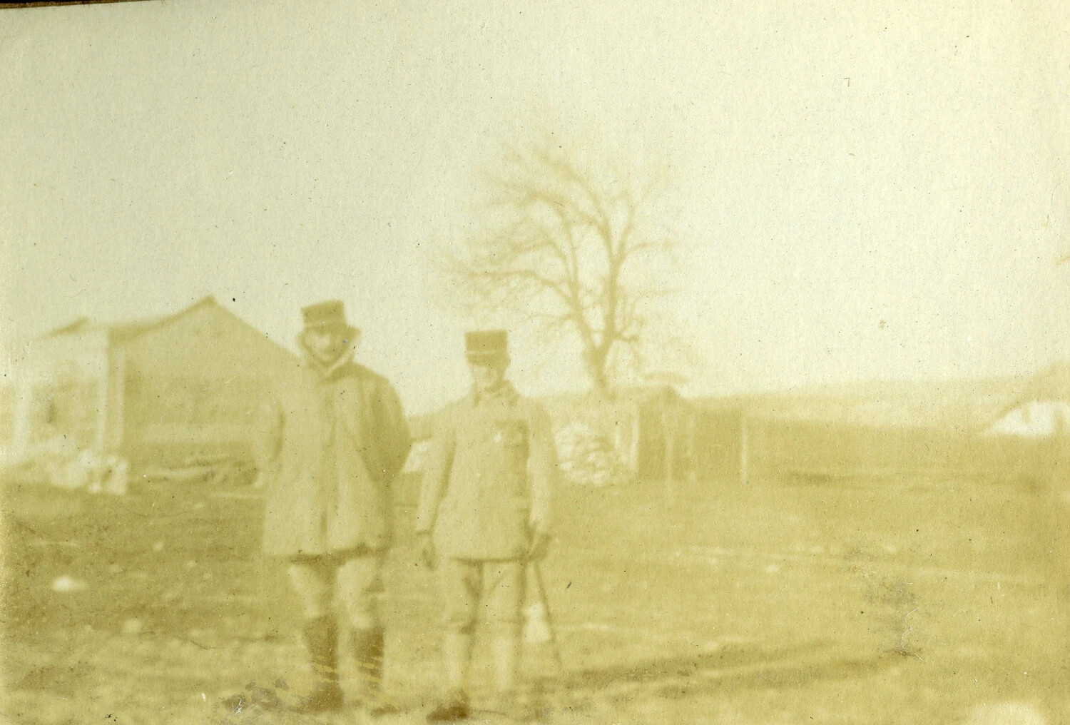 Two French Military Officers in a Field, WWI French Pilot Album, circa 1915-1918