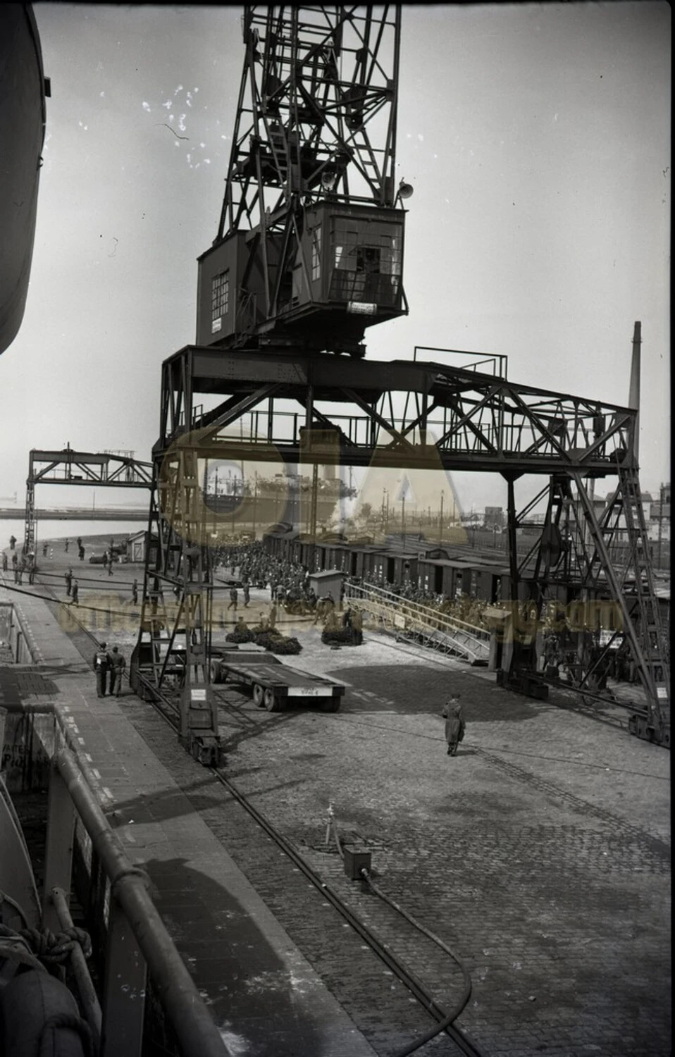 Dockside Gantry Crane and Marching Troops, Port of Bremerhaven, Germany