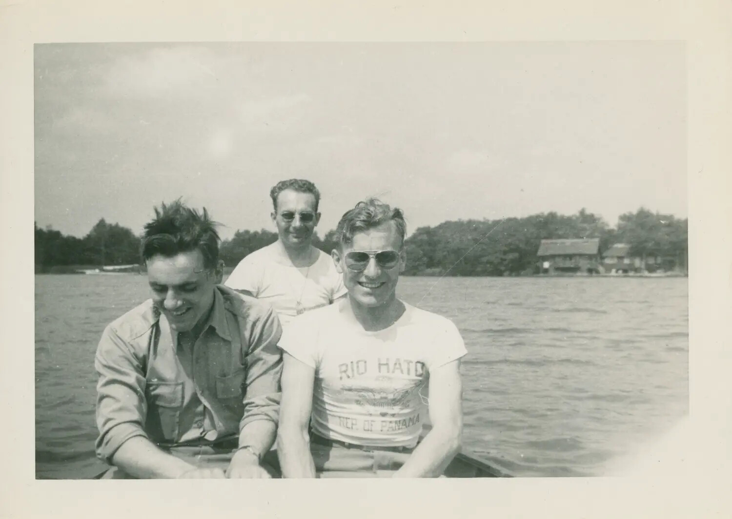 Tom Dowling, Pendleton, and Myron Keilman in a Boat, Scotland, Spring 1944